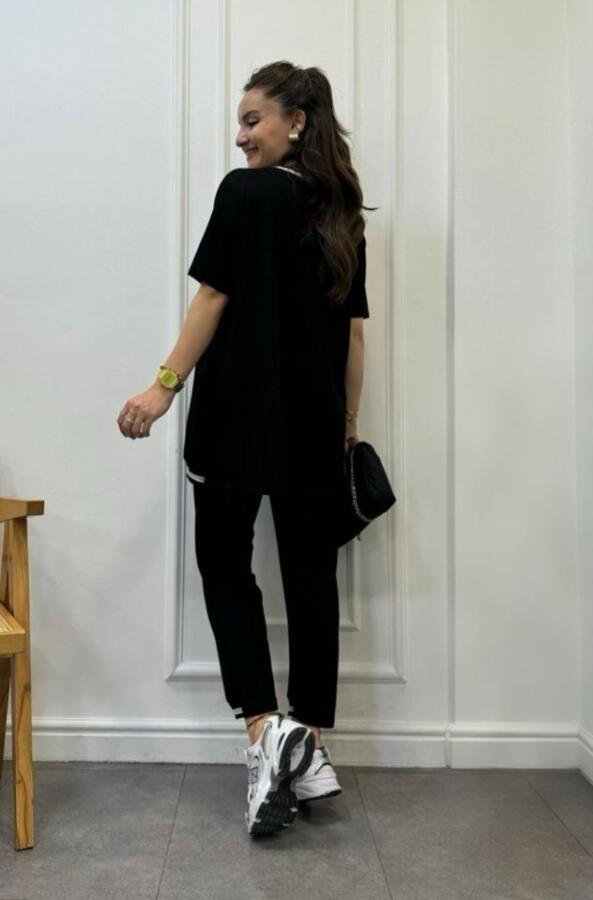 Kadın Kısa Kollu V Yakalı Iki Iplik Bluz Ve Pantolon Ikili Takım - 18