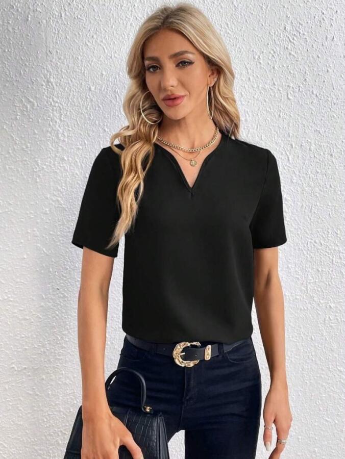 Kadın Kısa Kollu V Yakalı Ithal Krep Elbise - 4