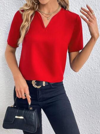 Kadın Kısa Kollu V Yakalı Ithal Krep Elbise - ANGELINO BuyukBedeniz