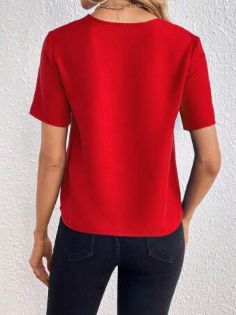 Kadın Kısa Kollu V Yakalı Ithal Krep Elbise - 4