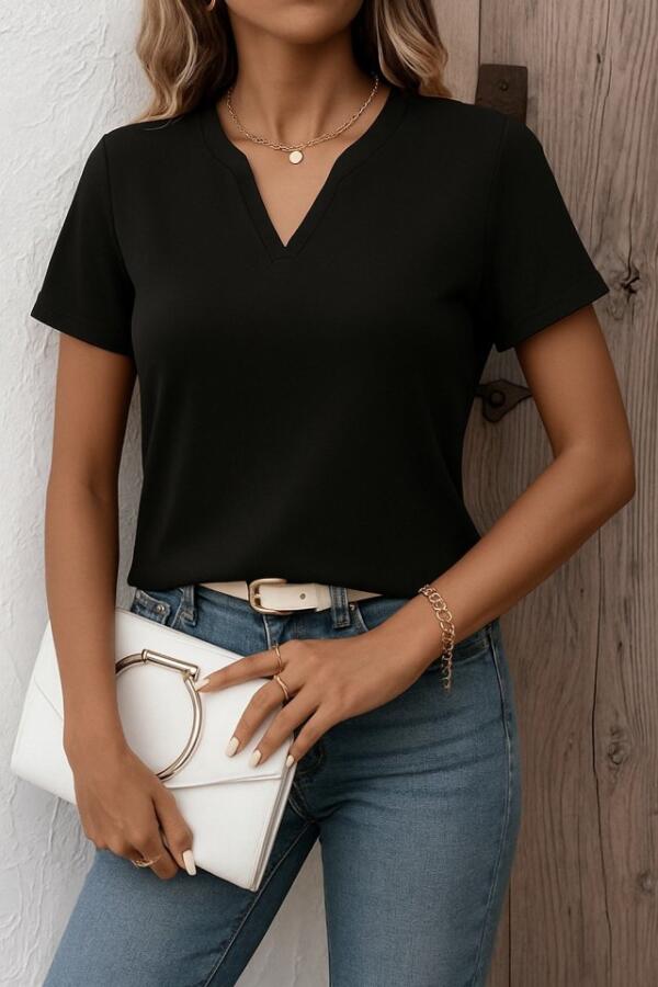 Kadın Kısa Kollu V Yakalı Ithal Krep Elbise - 1