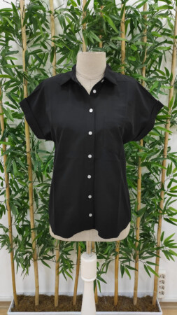 Kadın Kısa Kollu V Yakalı önden Düğmeli Dokuma Gömlek - 9