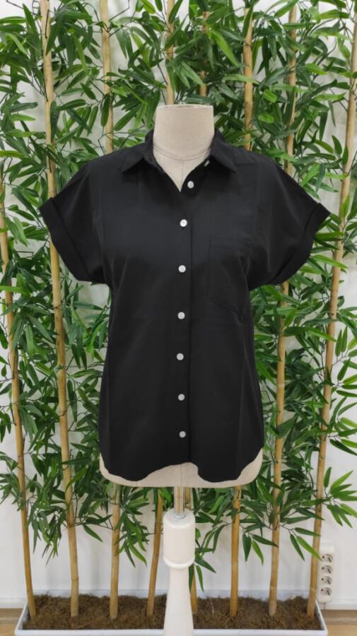 Kadın Kısa Kollu V Yakalı önden Düğmeli Dokuma Gömlek - 9