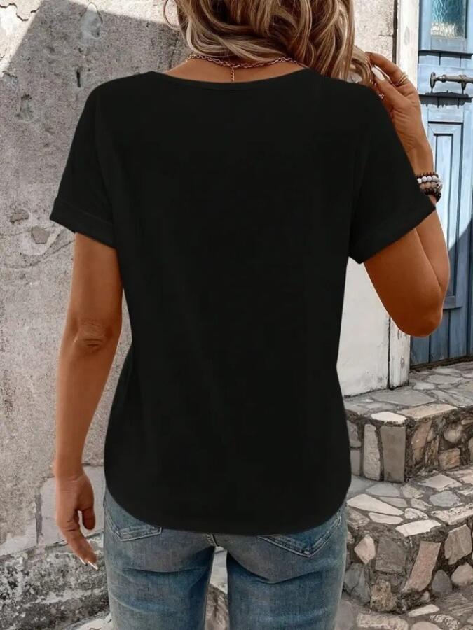 Kadın Kısa Kollu V Yakalı şerit Detaylı Viskon Bluz - 2