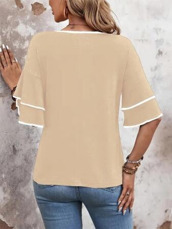 Kadın Kısa Kollu V Yakalı Viskon Bluz - 3