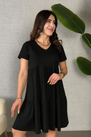 Kadın Kısa Kollu V Yakalı Viskon Elbise - 4