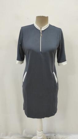 Kadın Kısa Kollu Yakadan Fermuarlı Cepli Yandan Yırtmaçlı Viskon Elbise - 4