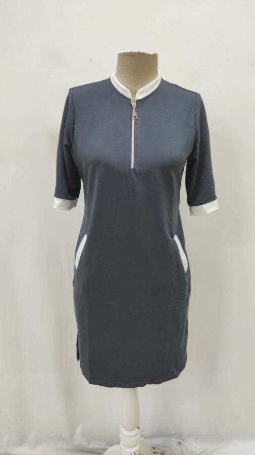 Kadın Kısa Kollu Yakadan Fermuarlı Cepli Yandan Yırtmaçlı Viskon Elbise - 4