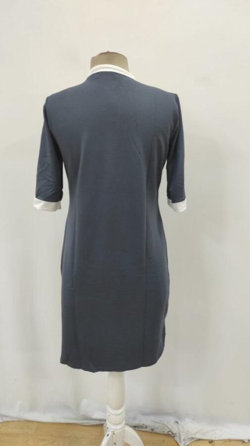 Kadın Kısa Kollu Yakadan Fermuarlı Cepli Yandan Yırtmaçlı Viskon Elbise - 5