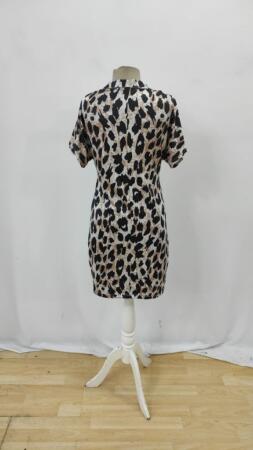 Kadın Kısa Kollu Yakalı Leopar Desenli Süprem Elbise - 8