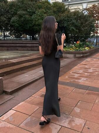 Kadın Kısa Kollu Yakalı önden Düğmeli Maxi Triko Elbise - 3