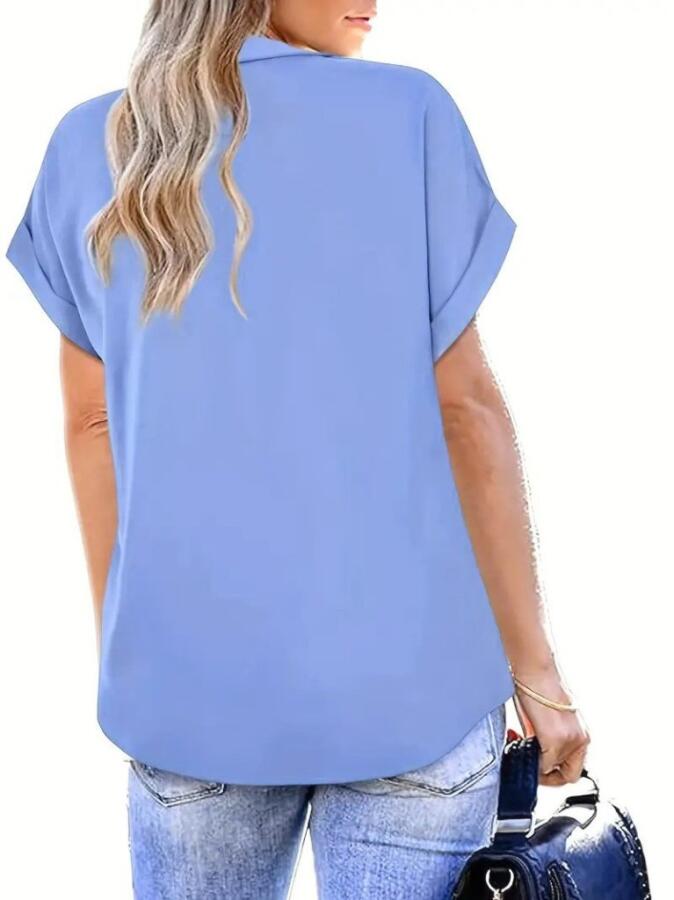 Kadın Kısa Kollu Yakalı Uzun Sandy Bluz - 6