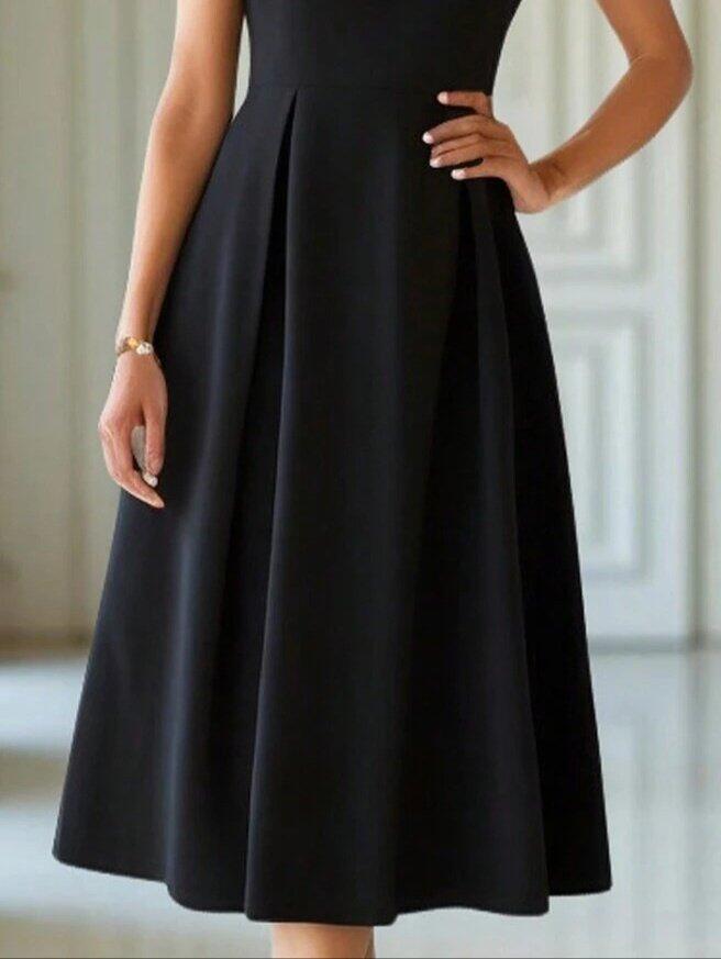 Kadın Kısa Kollu Yarı Balıkçı Yaka Pileli Janjan Krep Midi Elbise - 4