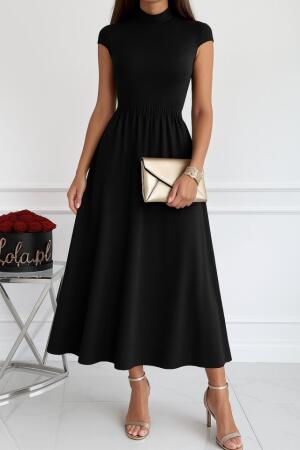 Kadın Kısa Kollu Yarı Balıkçı Yaka Viskon Elbise - ANGELINO BuyukBedeniz