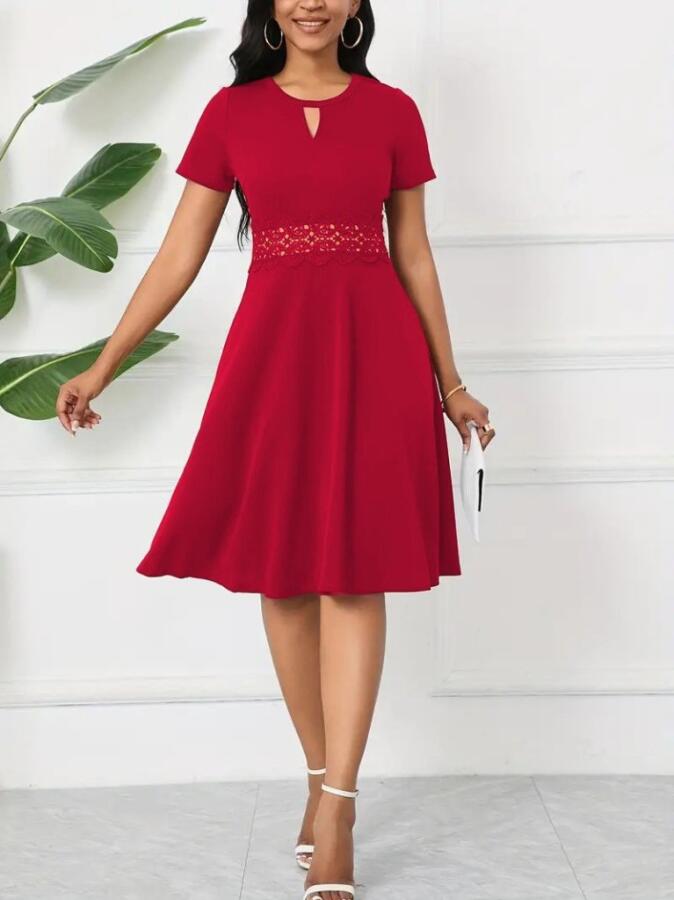 Kadın Kısa Kollu Yuvarlak Yaka Damla Detaylı Janjan Elbise - 2