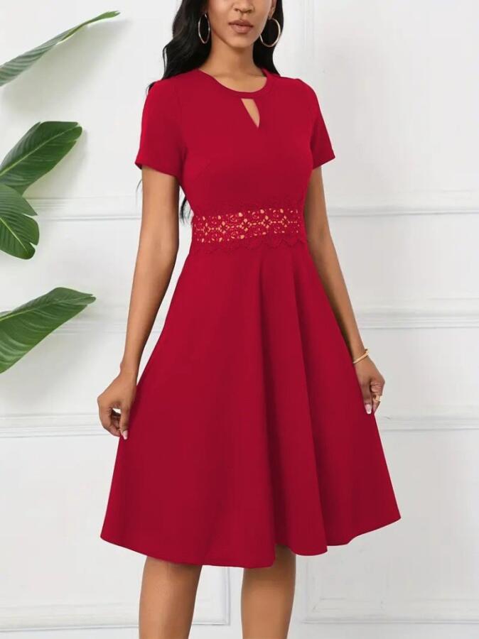 Kadın Kısa Kollu Yuvarlak Yaka Damla Detaylı Janjan Elbise - 3