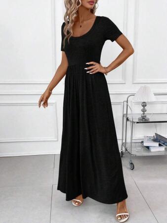 Kadın Kısa Kollu Yuvarlak Yaka Geniş Paçalı Bürümcük Tulum - 4