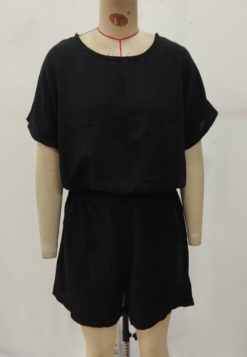 Kadın Kısa Kollu Yuvarlak Yakalı Ithal Keten Bluz Ve Short Ikili Takım - 4