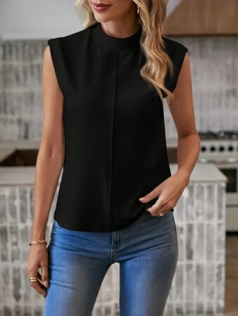 Kadın Kısa Reglan Kollu Yarı Balıkçı Yaka Ithal Krep Bluz - 1