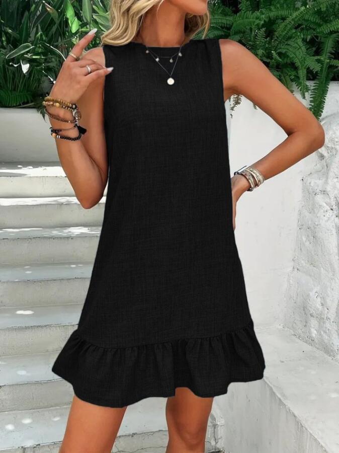 Kadın Kolsuz Bisiklet Yaka Fırfırlı Sofya Elbise - 1