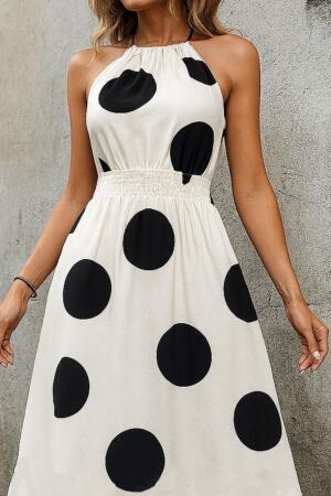 Kadın Kolsuz Boyundan Bağlamalı Beli Lastikli Dijital Baskı Süprem Uzun Elbise - ANGELINO BuyukBedeniz (1)