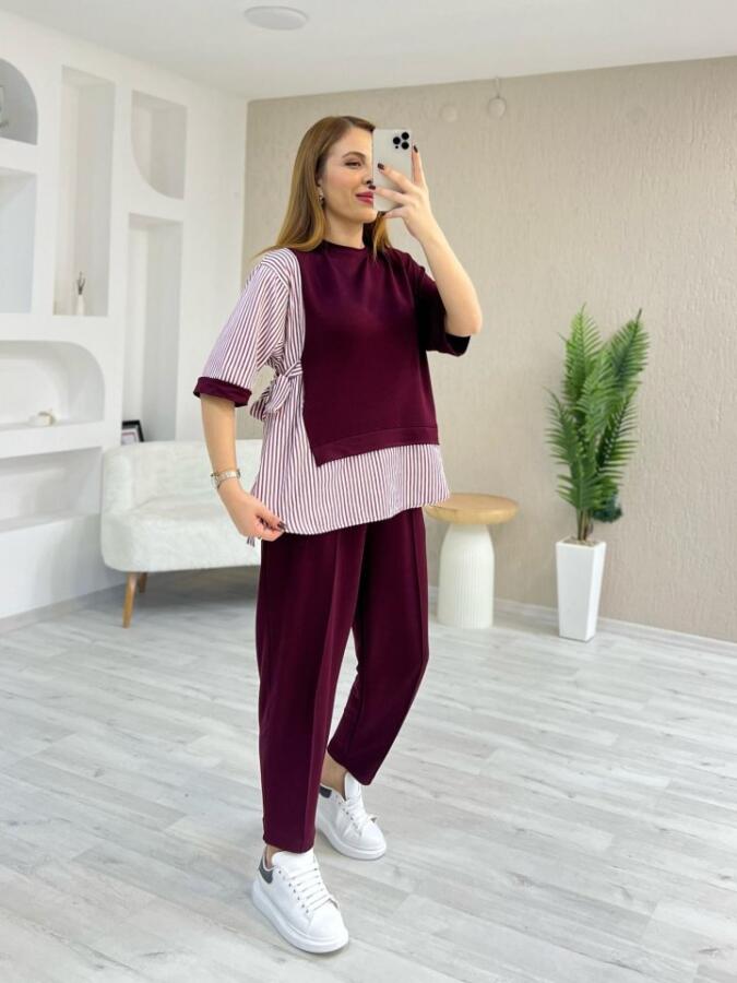 Kadın Kristal 2 Iplik Kumaş Yanları çizgili Takım - 1