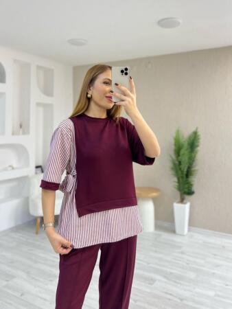 Kadın Kristal 2 Iplik Kumaş Yanları çizgili Takım - ANGELINO BuyukBedeniz (1)