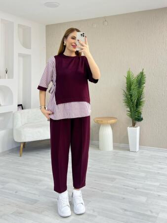 Kadın Kristal 2 Iplik Kumaş Yanları çizgili Takım - 3