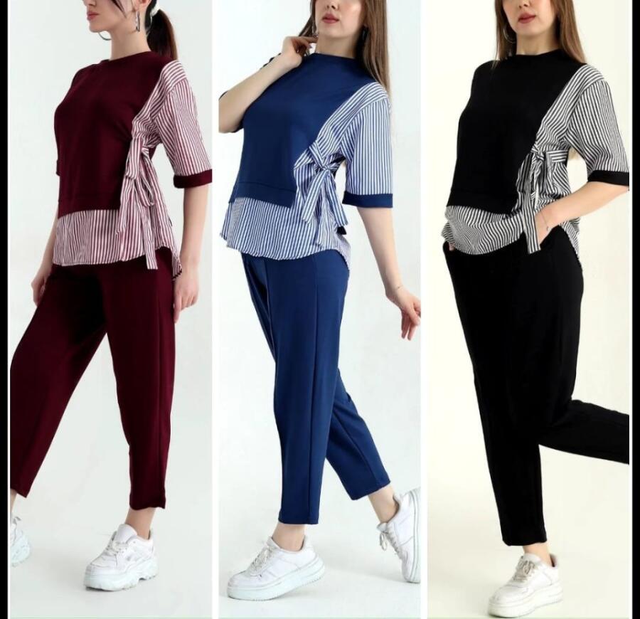 Kadın Kristal 2 Iplik Kumaş Yanları çizgili Takım - 4