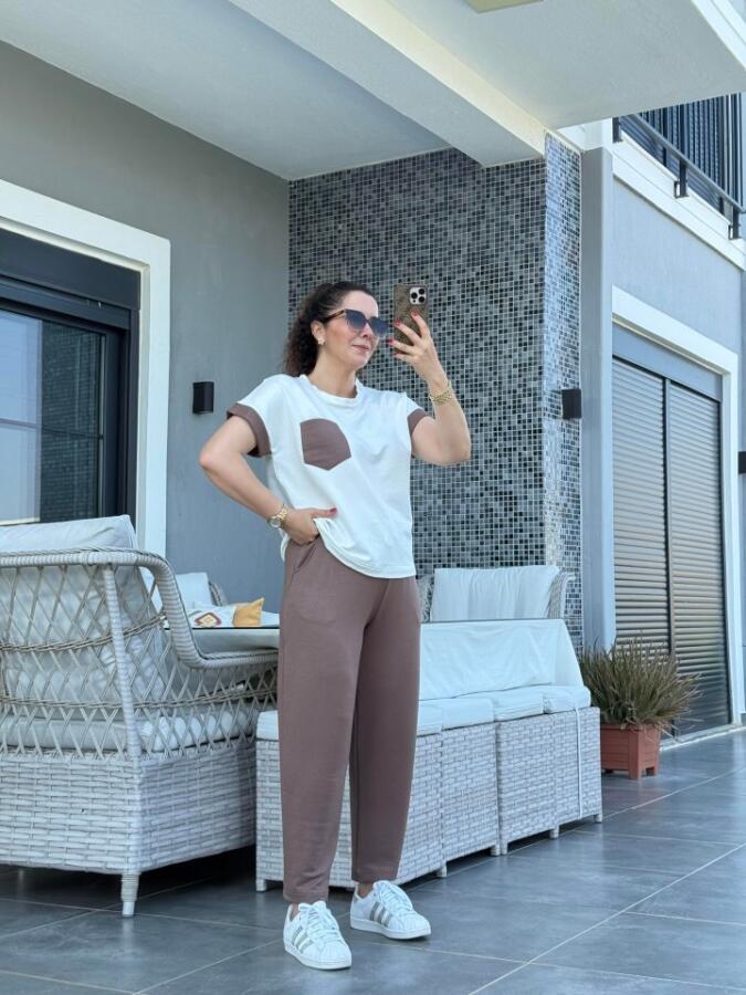 Kadın Kristal Kumaş Garnili Cep Detaylı Ikili Takım - 1