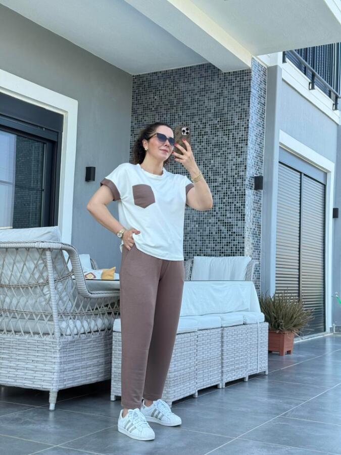 Kadın Kristal Kumaş Garnili Cep Detaylı Ikili Takım - 5