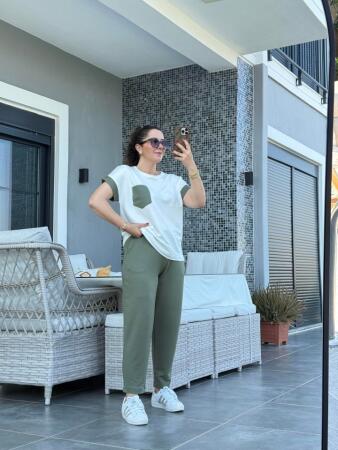 Kadın Kristal Kumaş Garnili Cep Detaylı Ikili Takım - ANGELINO BuyukBedeniz