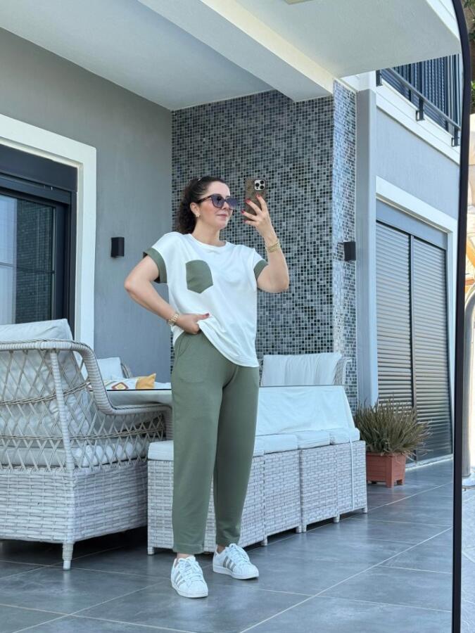 Kadın Kristal Kumaş Garnili Cep Detaylı Ikili Takım - 1