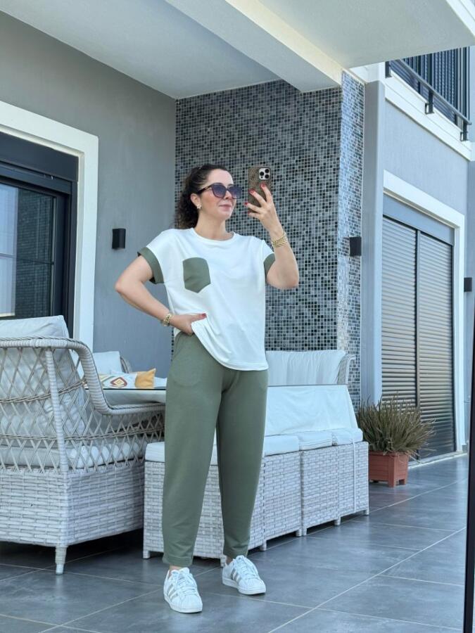 Kadın Kristal Kumaş Garnili Cep Detaylı Ikili Takım - 2