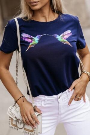 Kadın Kuş Desenli Süprem T-shirt - 2