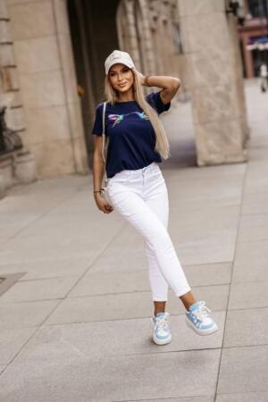 Kadın Kuş Desenli Süprem T-shirt - 3