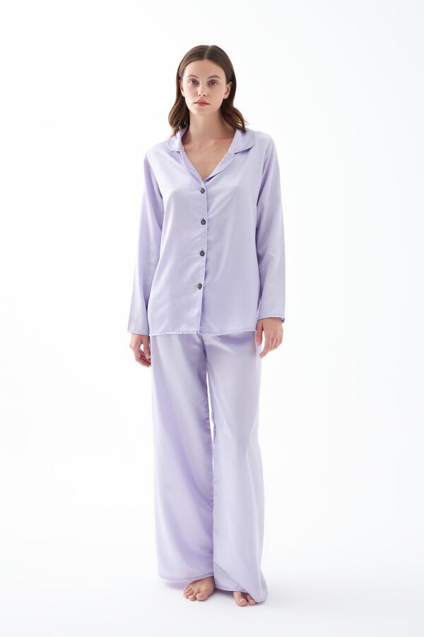 Kadın Lila Oversize Saten Pijama Takımı - 2