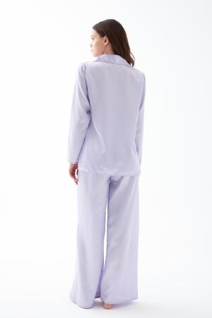 Kadın Lila Oversize Saten Pijama Takımı - 6