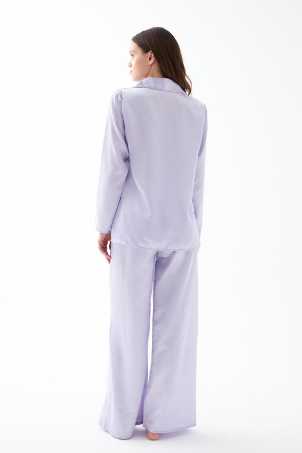 Kadın Lila Oversize Saten Pijama Takımı - 6