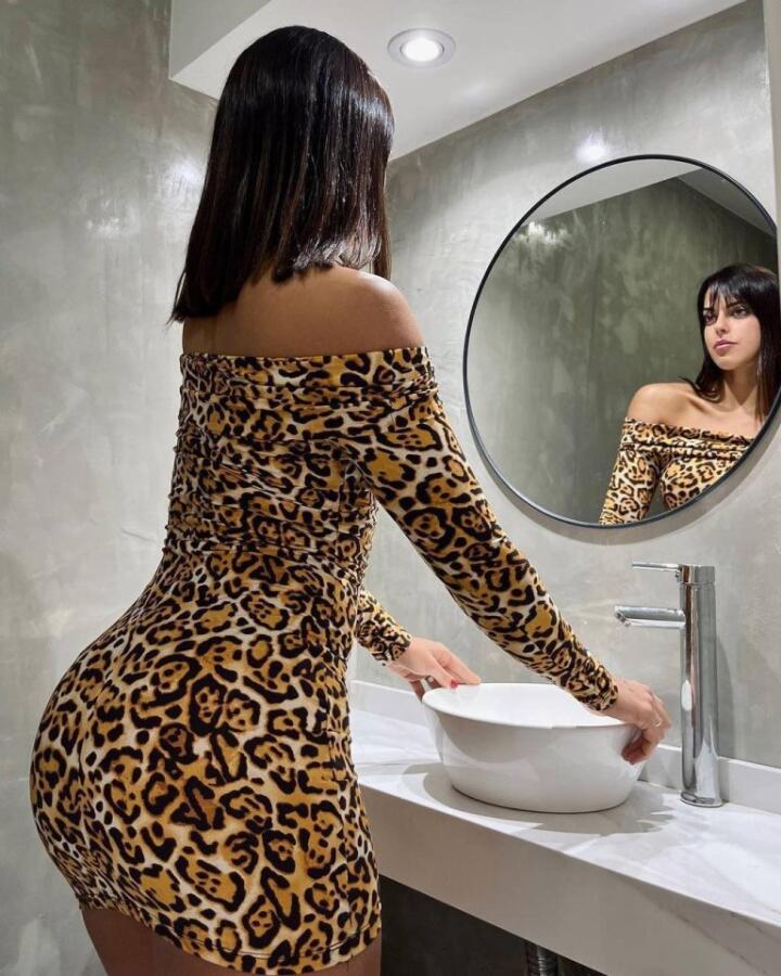 Kadın Madonna Mendil Yaka Leopar Desen Mini Elbise - 6