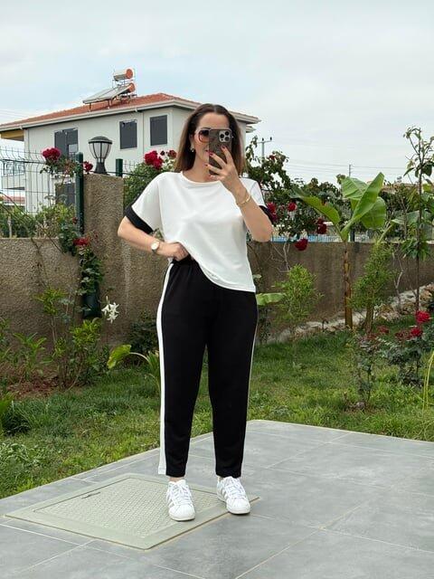 Kadın Modal Dokulu Kumaş Yanı şeritli Takım - 5