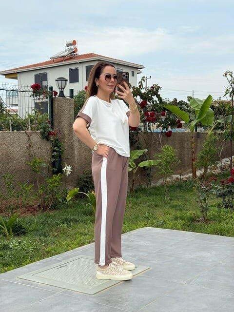 Kadın Modal Dokulu Kumaş Yanı şeritli Takım - 1