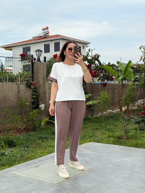 Kadın Modal Dokulu Kumaş Yanı şeritli Takım - 3