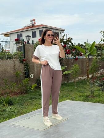 Kadın Modal Dokulu Kumaş Yanı şeritli Takım - 4