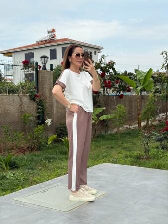 Kadın Modal Dokulu Kumaş Yanı şeritli Takım - ANGELINO BuyukBedeniz