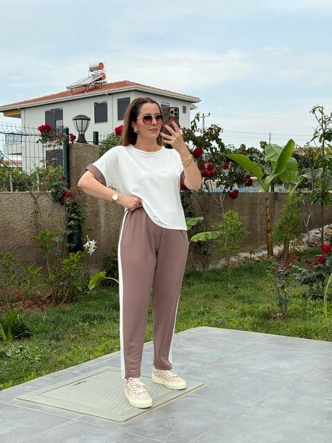 Kadın Modal Dokulu Kumaş Yanı şeritli Takım - 2