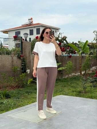 Kadın Modal Dokulu Kumaş Yanı şeritli Takım - 3