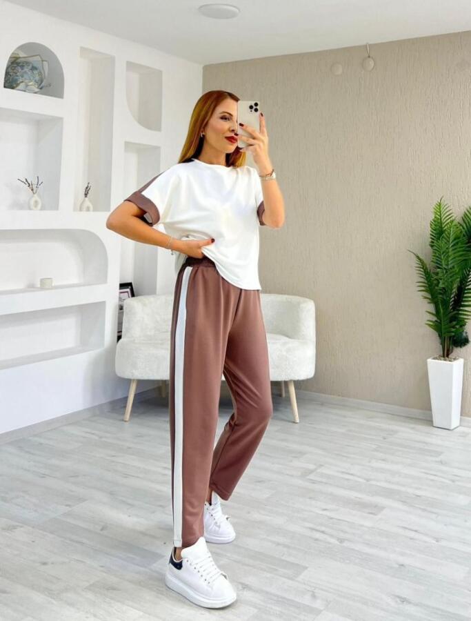 Kadın Modal Dokulu Kumaş Yanı şeritli Takım - 1