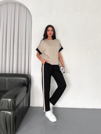 Kadın Modal Dokulu Kumaş Yanı şeritli Takım - ANGELINO BuyukBedeniz