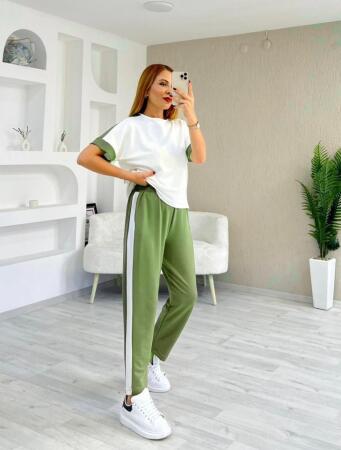 Kadın Modal Dokulu Kumaş Yanı şeritli Takım - ANGELINO BuyukBedeniz